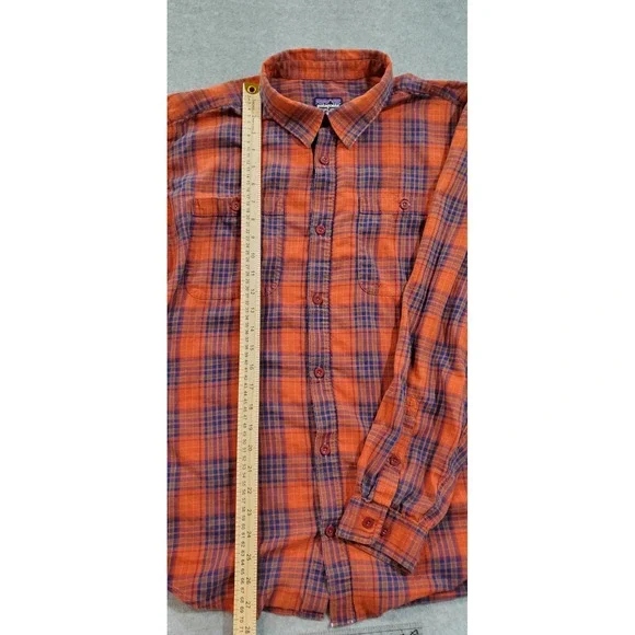 Patagonia Orange and Blue Plaid Casual Button Down Shirt - Picture 2 of 10
